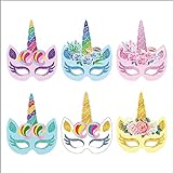 12 Piezas Máscaras de unicornio，Unicorn Party ，Fiesta de Cumpleaños de Unicornio，Máscaras de Unicornio Bricolaje Infantil
