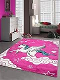 CARPETIA Alfombra niños Moquette de Juego Unicornio Rosa Crema Größe 200 x 290 cm