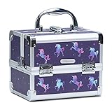 Maletín Maquillaje Estuche Maquillaje Caja Maquillaje Beauty Case de Viaje Cosméticos Organizador de Joyero y Manicura Vacío Profesional con Espejo 19.5x15x16cm Regalos para Niñas, Unicornio Morado