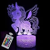 Lámpara de ilusión 3D, Unicornio lámpara de noche con ilusión óptica de 16 colores que cambia con control remoto para niños niñas niños