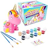 GirlZone Regalos para Niñas - Hucha Unicornio para Pintar - Kit Pintura para Niñas y Accesorios Infantiles -Pinceles, Colores y Gemas - Regalo Niñas 3 a 12 años Cumpleaños y Fiestas