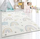 the carpet Beat Kids - Alfombra para niños Moderna, Suave, fácil de Limpiar, diseño de arcoíris, Mezcla de Crema, 80 x 150 cm