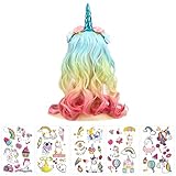 TAROME Diadema de niña Unicornio con Peluca de Unicornio Diadema de Cuerno de Unicornio Multicolor Cumpleaños Cosplay Carnaval para Disfraces Accesorios Celebración Fiesta Festivales