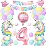 Decoracion Cumpleaños Niña 4 Años,Decoracion Unicornio Cumpleaños Niña con Globos Unicornio,Globo Grande Número 4,Banner Feliz Cumpleaño,Latex Globos para Decoración de Cumpleaños Niña 4 Años