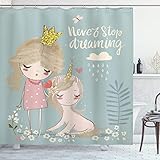 ABAKUHAUS Diciendo Cortina de Baño, Princesa niña del Unicornio, Material Resistente al Agua Durable Estampa Digital, 175 x 200 cm, Multicolor