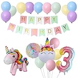 3 Años Niña Feliz Cumpleaños Decoración Niña 3 Años Globos de Cumpleaños 3 Años Unicornio Happy Birthday Garland Colores Globo Número 3 3D Unicornio Globo