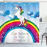ABAKUHAUS Fantasía Cortina de Baño, Arco Iris del Unicornio de la fantasía, Material Resistente al Agua Durable Estampa Digital, 175 x 180 cm, Multicolor