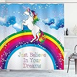 ABAKUHAUS Fantasía Cortina de Baño, Arco Iris del Unicornio de la fantasía, Material Resistente al Agua Durable Estampa Digital, 175 x 180 cm, Multicolor