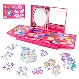 KIDCHEER Maquillaje para Niñas, Maletín Maquillaje Niñas, Lavable, Real, Juguetes de Princesa con Pegatina de Unicornio para Principiantes de 3 4 5 6 7 8 - 12 Años, 47Pzs, Rosado