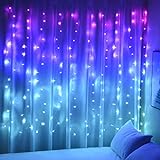 Cortina de luces para niñas dormitorio tapiz unicornio sirena 160 luces LED rosa azul púrpura luces para fiestas decoraciones de Navidad