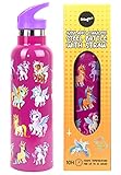 Fringoo - Botella de Agua con Pajita Unicornio Mágico - Botellas de Agua Grandes Libres de BPA - Botella de Agua de Acero Inoxidable - Botellas de Agua para Niñas - 600 ml