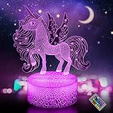 Yoyduck Luces nocturnas de juguete de unicornio 3D, lámpara de ilusión LED con cambio de 16 colores con control remoto, regalo de cumpleaños para niños