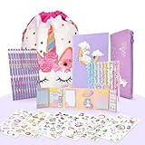 Maomaoyu Unicornio Papeleria Estuche Escolar Regalo para Niña 5 6 7 8 9 Años, Unicornio Cuaderno Bonitos Pegatina Kawaii Regalo de Cumpleaños,Morado