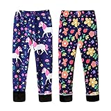 FedMois Pack de 2 Leggings Estampado para Niña, Flores & Unicornio, 7-8 Años