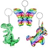 Yaomiao 3 Llavero con lentejuelas reversibles llaveros de bolsa de Unicornio Mariposa Dinosaurio Llavero Kawaii de Niñas para Adultos Regalos Pascua Cumpleaños Mochila Decoraciones