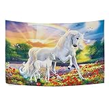 Naanle Tapices de unicornio con diseño de amapola, arcoíris para colgar en la pared, tapices estéticos para el hogar, sala de estar, dormitorio, decoración de pared de 90 x 60 pulgadas, horizontal