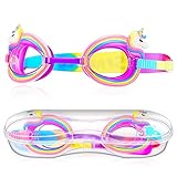 Weewooday Gafas de Natación de Niños Gafas de Natación Antivaho Transparentes Gafas de Natación sin Fugas para Niños Pequeños Niñas de 4 a 8 Años, Estilo Unicornio