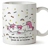 MUGFFINS Taza Unicornio - Hoy me he levantado con ganas de acostarme - Regalo Original con Frases Divertidas para desayunos