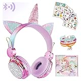 SVYHUOK Auriculares Unicornio Bluetooth para Niño Cascos Inalámbricos Plegables Ajustables con Micrófono para Teléfono PC Laptop Escuela Rosa