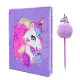 Cuaderno de peluche de unicornio, Cyiecw Magic Diary para niñas Lovely Unicorn Fluffy Notebook 160 páginas para escribir y dibujar regalos de cumpleaños y Navidad para niñas (Púrpura)