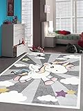 CARPETIA Alfombra de Juego para niños Alfombra bebé Alfombra niña Arco Iris Unicornio Rosa Crema Gris Größe 120 cm Rund