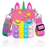 Pop Bubble Push It Bolsa de Hombro, 2 en 1 Unicornio Juguete Antiestrés y Ansiolítico, Fidget Sensory Toy Bag Simple Dimple Toy Bag con Bandolera de Longitud Ajustable, para Niños y Adultos