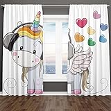 JZZFBW Cortinas Opacas Dibujos Animados Lindo Unicornio Amor 183x214CM con diseño 3D, 2 Paneles para Sala de Estar, Dormitorio, habitación de los niños, Cortinas térmicas Opacas