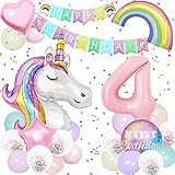 Unicornio Decoraciones Cumpleaños,Unicornio Globos Cumpleaños 4 Año,Enormes 3D Globos de Unicornio,Globo Grande Número 4,4 Años Fiesta Cumpleaños Niñas,Suministros Fiesta Unicornio