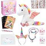 Echehi Unicornios para Niñas 15 Pcs, Regalo Niña 3 4 5 6 7 8 Años Unicornio Juguete Contiene Peluche Unicornio, Diadema, Conjunto de Collar de Pulsera, Regalos para Cumpleaños, Navidad