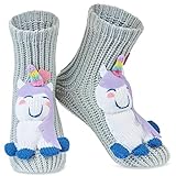 CityComfort Calcetines Antideslizantes Mujer, Zapatillas de Casa Punto Invierno Mullidos de Animales Unicornio Pingüino Gato, Calcetín Gordo Mujer Suave, Regalos Para Mujeres Niñas (Gris)