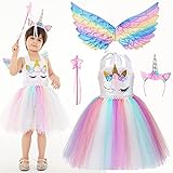 Hereneer 4 PCS Disfraces Unicornio para Niña, Disfraz de Unicornio de Princesa Niña, Unicornio Falda ​Tutu con Alas Diademao, Unicornio Disfraz para Niña Cumpleaños Carnaval Cosplay Fiesta (1-2 years)