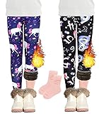 CheChury Leggins Niña Termicos Invierno Mallas Pantalones Leggins Niña Forro Polar Largos Ropa Deportiva Leggins Niña Estampados Unicornios Pantalónes de Pijamas Cintura Elástica 3-8 Años