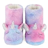 LACOFIA Zapatillas de Estar por Casa para Niñas Botas de Casa de Invierno Pantuflas Animales Botines Peluche para Niñas Unicornio 23/24