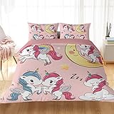 Funda nórdica de unicornio de 135 x 200, juego de cama de terciopelo de cristal de 3 piezas, con cierre de cremallera y 2 fundas de almohada (estilo D, 135 x 200 cm)