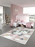 CARPETIA Alfombra de Juego para niños Alfombra bebé Alfombra niña Arco Iris Unicornio Rosa Crema Größe 80x150 cm