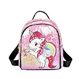 Sipobuy Mochila De Unicornio con Lentejuelas Preciosas Y Brillantes para Niñas, Cierre De Cremallera, Bolsillos Frontales Y Laterales para Escuela/Viajes, Mochila con Correas Ajustables (Pink)