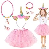 Disfraz Unicornio Niña, Unicornio Falda Princesa Niñas, 1 x diadema de unicornio, 1 x collar de arco iris, disfraz de unicornio para niñas para cosplay, cumpleaños de niños, carnaval.