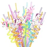 FANDE Unicornio Plástico Pajitas, 20 Piezas Fiesta Pajitas, Pajitas Rizadas de Animales, Pajitas de Plástico con Diseño de Unicornio para Fiestas, Artículos de Fiesta Unicornio Cumpleaños Niños