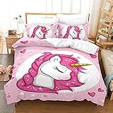 Funda nórdica Juego de Cama Funda nórdica Microfibra Unicornio Funda nórdica con 2 Fundas de Almohada (Unicornio tímido, 135 x 200cm)