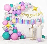 162 Piezas Unicornio Globos Guirnalda Arco Niña Cumpleaños Fiesta Decoración Happy Birthday Banner Pancarta Borla de Papel Macaron Pastel Látex Estrella Globos Rosa Púrpura Confeti Globos Mujer Niños