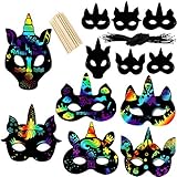 vamei 24pcs Scratch Art para Niños Máscaras Unicornio Niños DIY Máscaras Dibujo Scratch Art Láminas para Rascar Piñata Unicornio Creativas Papel Dibujar Paper Halloween Navidad Máscaras para Niños