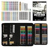 Kit Dibujo Completo 74 piezas - Principiantes o profesionales, Estuche de 24 Lapices acuarelables, 12 lapices colores 12 lapices metálicos 12 lapices de dibujo y Accesorios - 1 Cuaderno dibujo