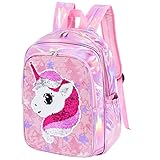 Mochila de unicornio - Mochila escolar holográfica con lentejuelas 15 pulgadas para niños y niñas Bolsas libros Preescolar Kindergarten Mochila escolar primaria Viajes Mochila computadora portátil