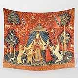 PUYYDS Tapiz de Dama y Unicornio Tapiz Medieval Colgante de Pared Impreso decoración del hogar tapices Fondo habitación Cubierta para Cama