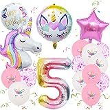 Conruich Unicornio Globo Set Unicornio 5 cumpleaños Decoración de cumpleaños Niña gigante Globo Número 5 Unicornio Helio Globo Rosa Globo 5 años de fiesta Decoración Globo Unicornio Tema Party Set