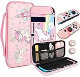 JYPS Kit de funda de transporte de unicornio para Nintendo Switch con asa de transporte para accesorios de consola, bolsa de viaje portátil protectora rosa, compatible con Nintendo Switch para niñas