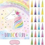 Juego de Fiesta de Unicornio - 53cm x 72cm Suministros para Fiestas Temáticas de Unicornio para Niñas y Niños Ponle el Cuerno al Unicornio con 24 Pegatinas de Cuerno Cartel del Juego de Cumpleaños