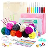 Kits de Ganchillo, Coikes 68 piezas Juego de Ganchillos de Crochet con 2-8mm Ganchillos Crochet Ergonomicos,10 ovillos de lana Crochet Kit Accesorios con Bolsa de Transporte Regalos para Principiantes