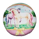 Haus und Deko Cojín de peluche para niños, redondo, diámetro aprox. 30 cm, diseño de unicornio, color azul (Rainbow)