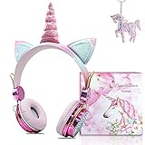 Auriculares Bluetooth con Orejas de Gato para Niña,Auriculares Infantiles Unicornio con Micrófonos,Limitación de Volumen a 85 dB,para iPad iPhone Android PC Player (Inalámbrico)